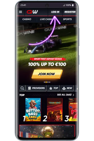 QuickWin homepage with Log In button in corner