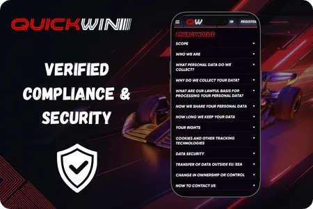 Official legal license certificate verifying that QuickWin casino is safe and legit