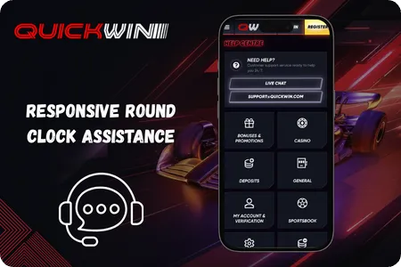 Interactive live text interface connecting a player with QuickWin customer support representatives