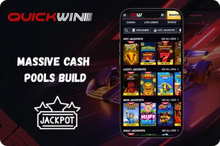 Progressive mega prize configurations tracking real money wagers in QuickWin jackpot games