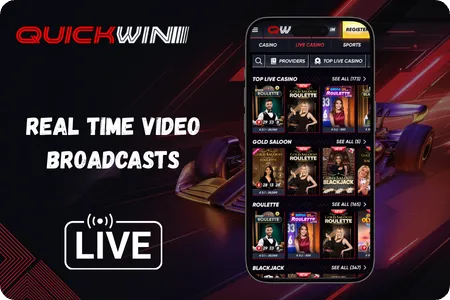 Professional interactive dealer hosting a high definition room inside the QuickWin live casino lobby